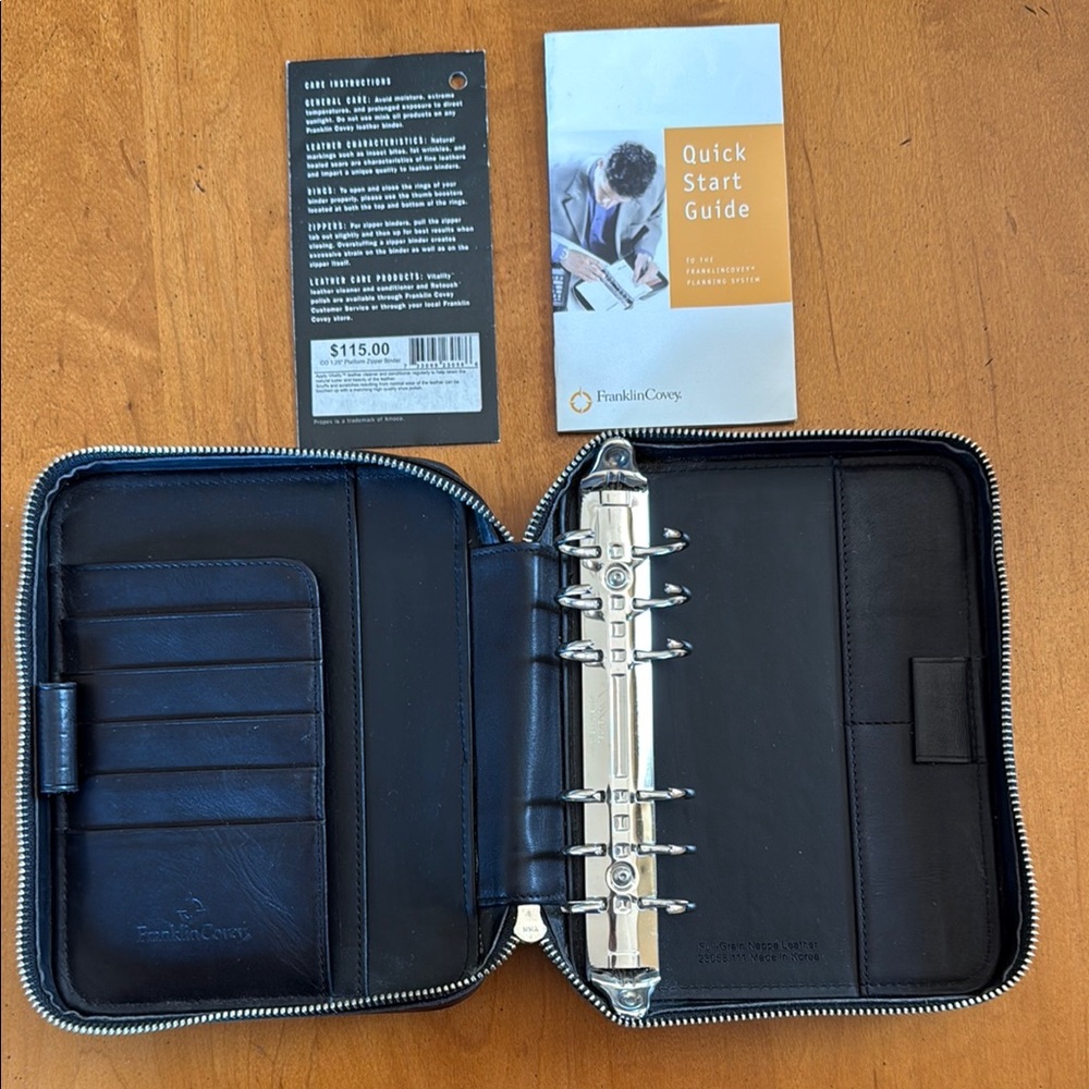 Franklin Covey Black Nappa Leather Zip-around Organizer